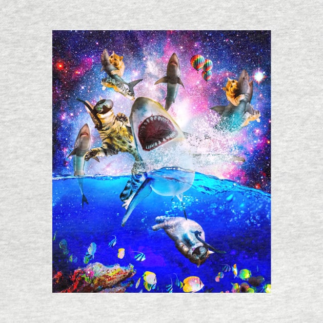 Rainbow Galaxy Cat Riding Shark In Space by Random Galaxy